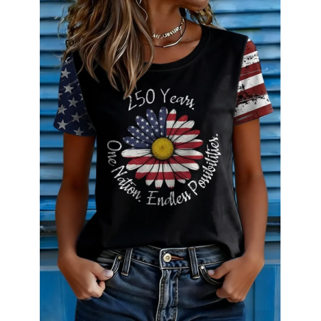 Women Independence Day (Flag) Short Sleeve Tee T-shirt Crew Neck Printing Casual Graphic Tee Summer Top