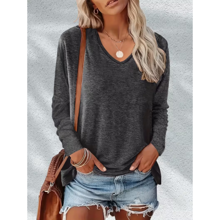 Women Plain Long Sleeve Tee T-shirt V Neck Printing Casual Spring/Fall Graphic Tee Top