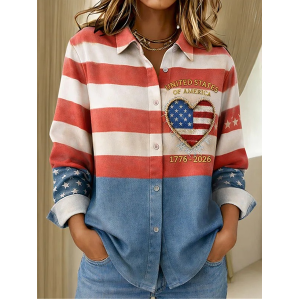 Women Floral Shawl Collar Long Sleeve Shirt Casual Holiday Spring/Fall Top