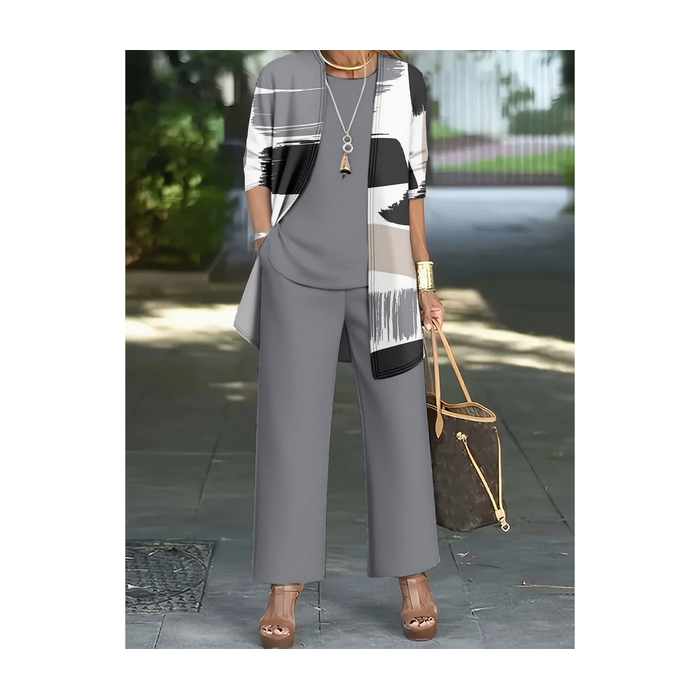 Women Abstract Printing Matching Outfit Daily Long Sleeve Casual Spring/Fall Multi-Piece Set Matching Set