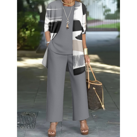 Women Abstract Printing Matching Outfit Daily Long Sleeve Casual Spring/Fall Multi-Piece Set Matching Set