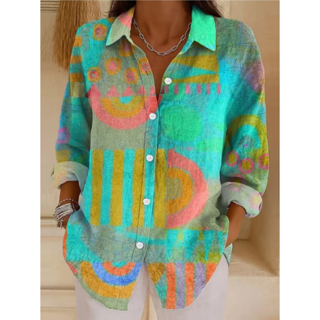 Women Abstract Shirt Collar Long Sleeve Shirt Buckle Regular Sleeve Casual Daily Spring/Fall Top