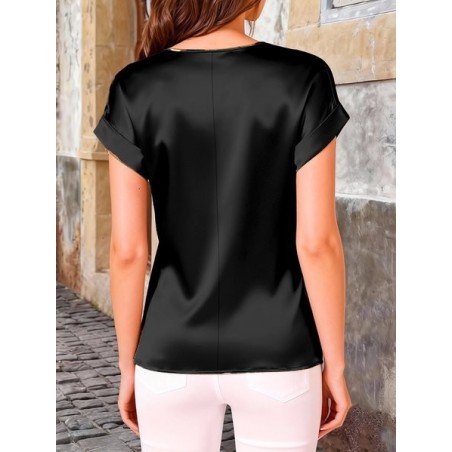 Women Plain Short Sleeve Tee T-shirt Crew Neck Split Joint Casual Summer Top