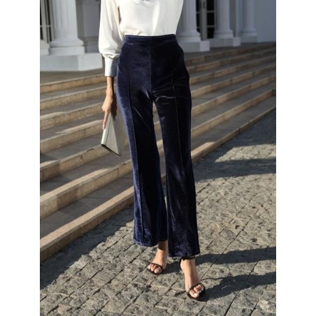 Women Plain Long Elastic Waist Pants Vintage Spring/Fall Trousers