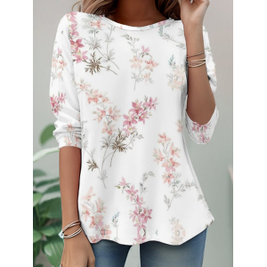 Women Floral Long Sleeve Tee T-shirt Crew Neck Casual Tunic Spring/Fall Top