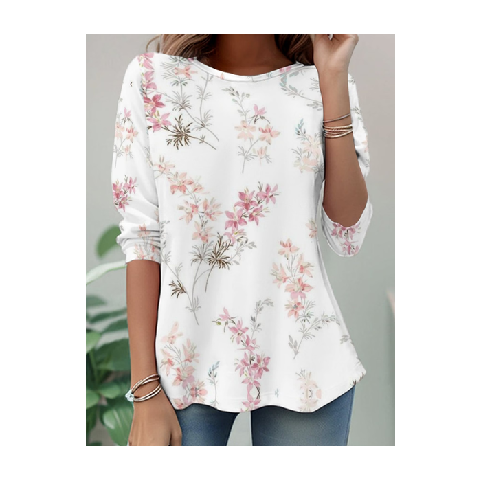 Women Floral Long Sleeve Tee T-shirt Crew Neck Casual Tunic Spring/Fall Top
