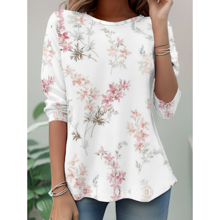 Women Floral Long Sleeve Tee T-shirt Crew Neck Casual Tunic Spring/Fall Top