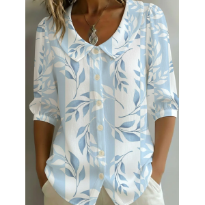 Women Floral Shawl Collar Half Sleeve Shirt Printing Casual Daily Summer Top