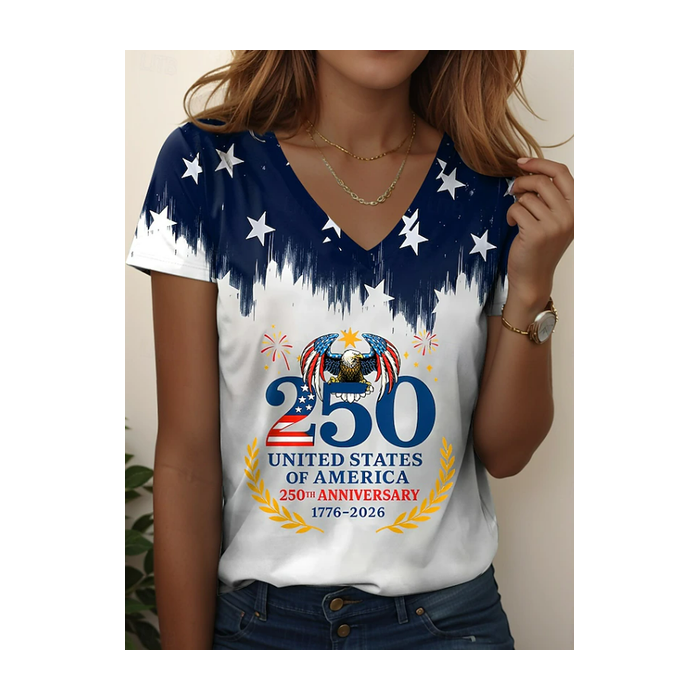 Women Text Letters Short Sleeve Tee T-shirt V Neck Printing Vintage Summer Top