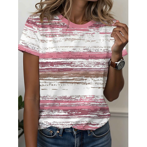 Women Abstract Short Sleeve Tee T-shirt Crew Neck Printing Casual Graphic Tee Summer Top