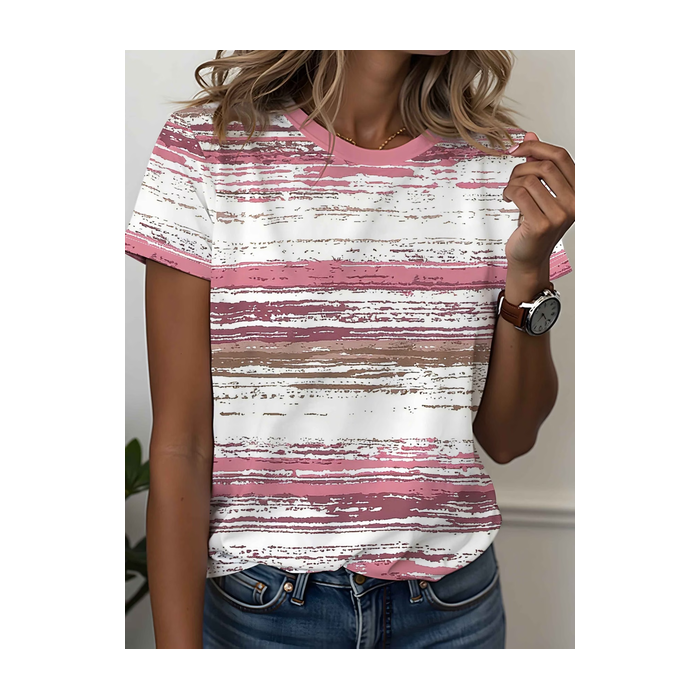 Women Abstract Short Sleeve Tee T-shirt Crew Neck Printing Casual Graphic Tee Summer Top