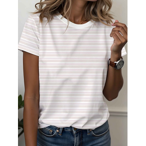 Women Striped Short Sleeve Tee T-shirt Crew Neck Printing Casual Graphic Tee Summer Top