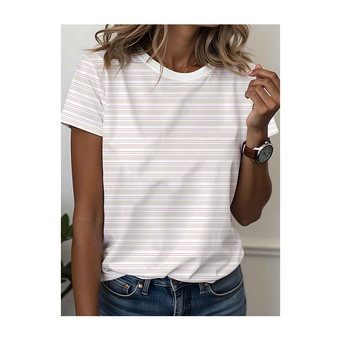 Women Striped Short Sleeve Tee T-shirt Crew Neck Printing Casual Graphic Tee Summer Top