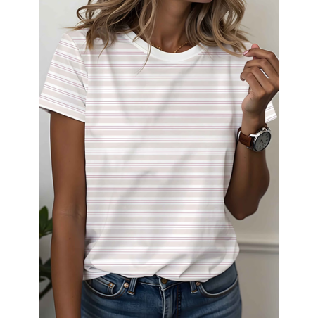 Women Striped Short Sleeve Tee T-shirt Crew Neck Printing Casual Graphic Tee Summer Top