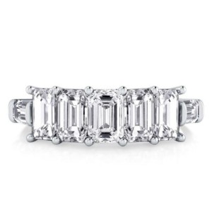 Emerald & Baguette Cut FIve Stone Half Eternity Wedding Band