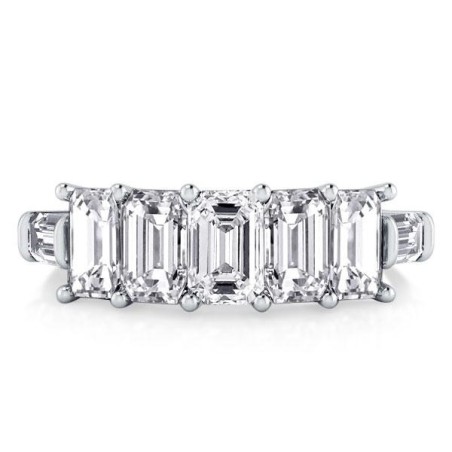 Emerald & Baguette Cut FIve Stone Half Eternity Wedding Band