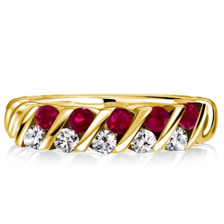 Italo Golden Five Stone Round Cut Ruby & White Sapphire Wedding Band
