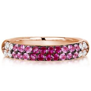 Rose Gold Pink Sapphire Half Eternity Wedding Band For Women