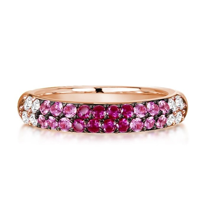 Rose Gold Pink Sapphire Half Eternity Wedding Band For Women