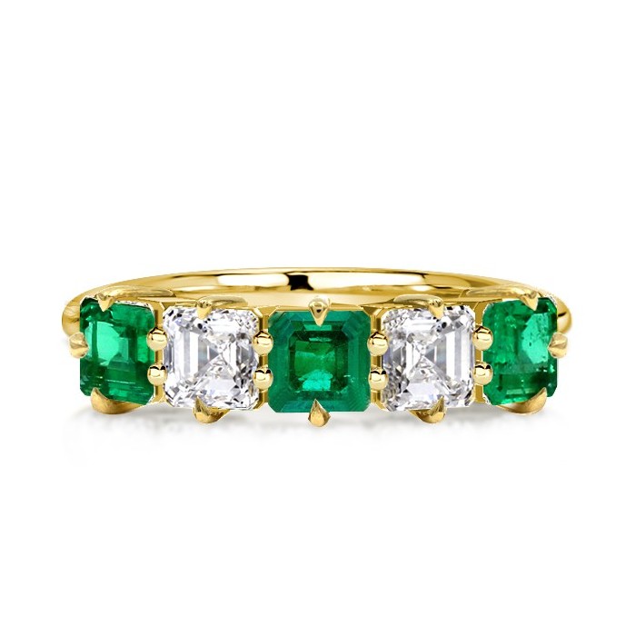 Five Stone Asscher Cut Green Emerald Half Eternity Wedding Band For Women