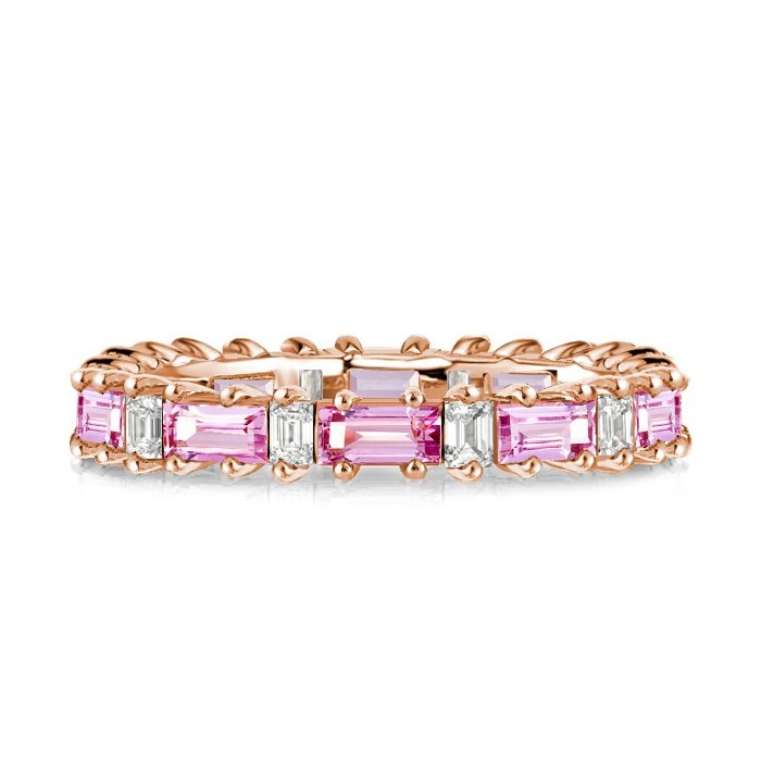 Alternating Baguette Cut Pink Eternity Wedding Band For Women