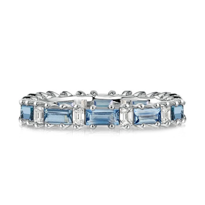 Italo Blue Topaz Wedding Band Ring Baguette Eternity Band