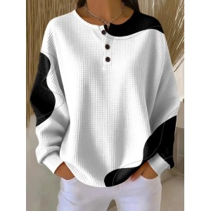 Women Abstract Crew Neck Printing Casual Spring/Fall Long Sleeve Sweatshirt