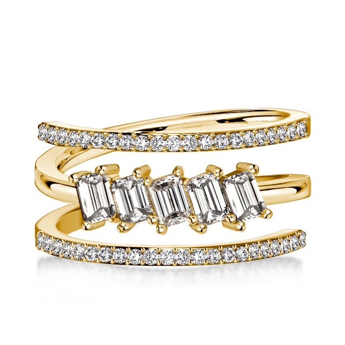 Italo Spiral Design Emerald Cut Engagement Rings Stackable Ring