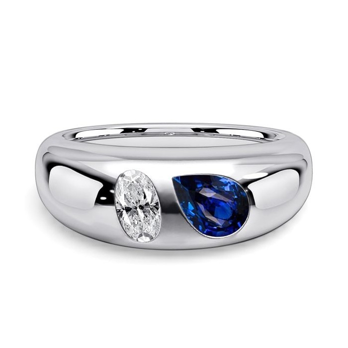 Italo Toi Et Moi Flush Setting Oval & Pear Cut White & Blue Sapphire Ring