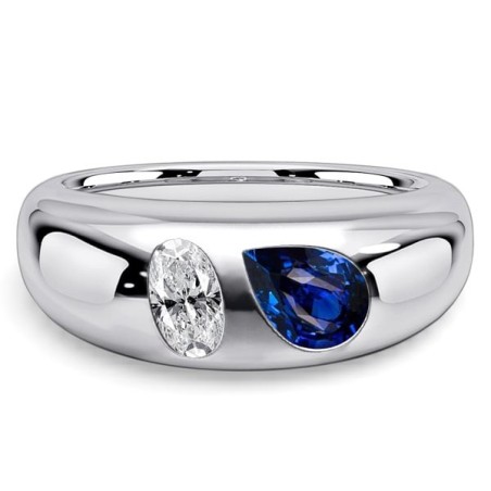 Italo Toi Et Moi Flush Setting Oval & Pear Cut White & Blue Sapphire Ring