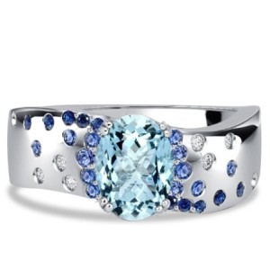 Italo Wave Flush Setting Oval Cut Aquamarine Unique Engagement Ring