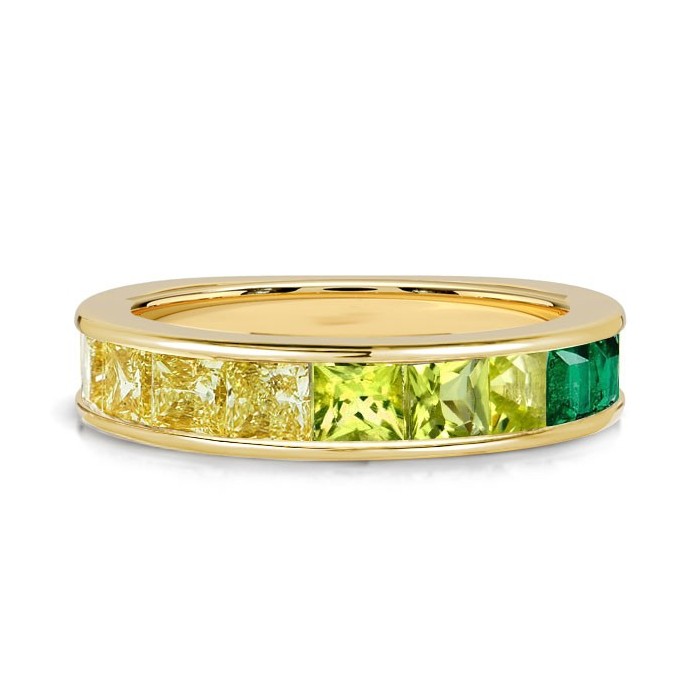 Italo Princess Cut Yellow Topaz Emerald Sapphire Half Eternity Band For Women