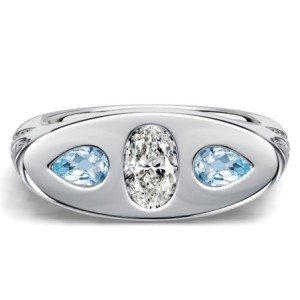 Italo Filigree Oval Cut Aquamarine Three Stone Engagement Ring For Women