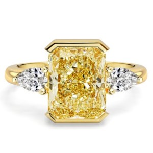 Italo Half Bezel Radiant Cut Yellow Topaz Three Stone Engagement Rings