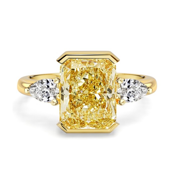 Italo Half Bezel Radiant Cut Yellow Topaz Three Stone Engagement Rings