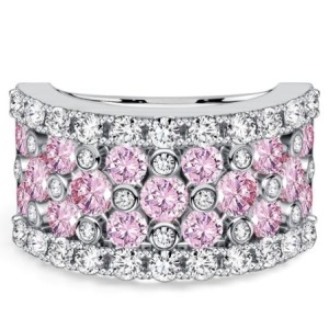 Italo Bezel Setting Round Cut White & Pink Sapphire Wedding Band For Women