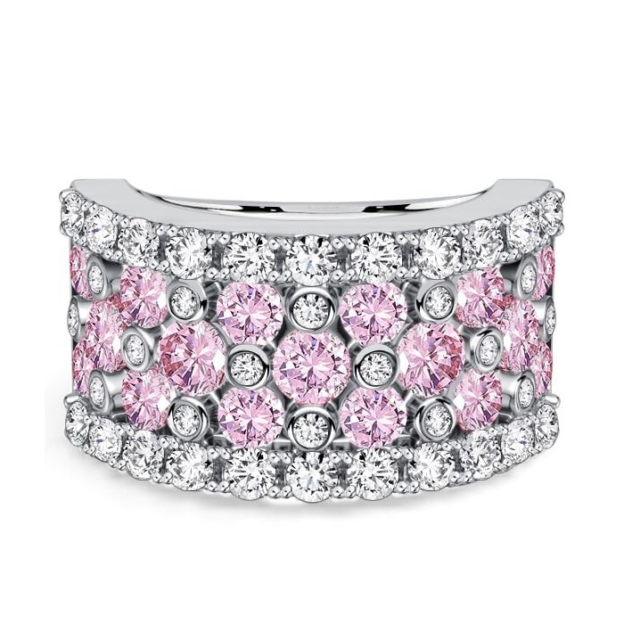 Italo Bezel Setting Round Cut White & Pink Sapphire Wedding Band For Women