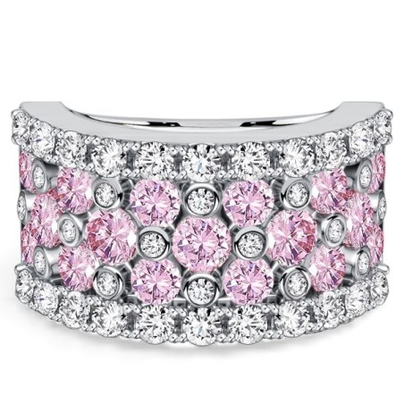 Italo Bezel Setting Round Cut White & Pink Sapphire Wedding Band For Women