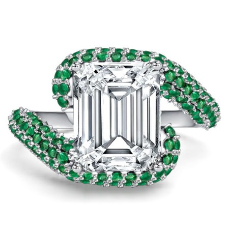 Italo Micro Pave Bypass Emerald Sapphire Emerald Cut Unique Engagement Ring