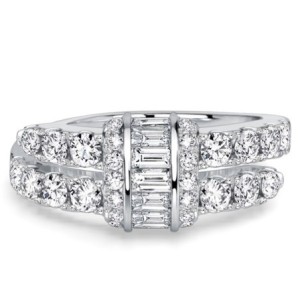 Italo White Sapphire Baguette & Round Cut Unique Engagement Ring For Women
