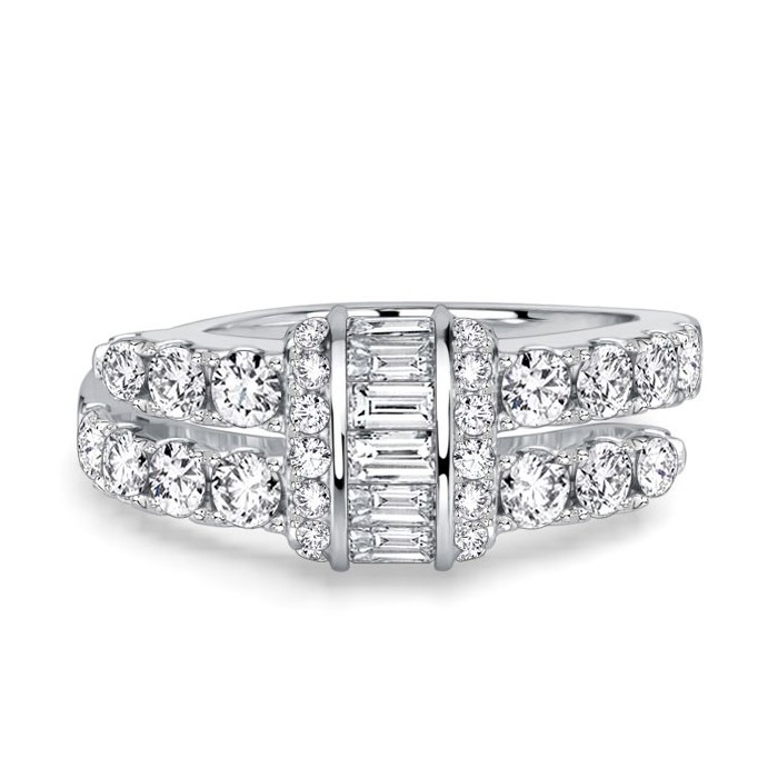 Italo White Sapphire Baguette & Round Cut Unique Engagement Ring For Women
