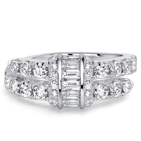 Italo White Sapphire Baguette & Round Cut Unique Engagement Ring For Women