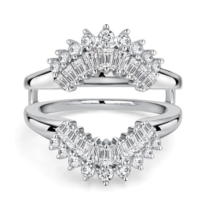 Italo Baguette & Round Cut Guard Enhancer Wedding Band For Women