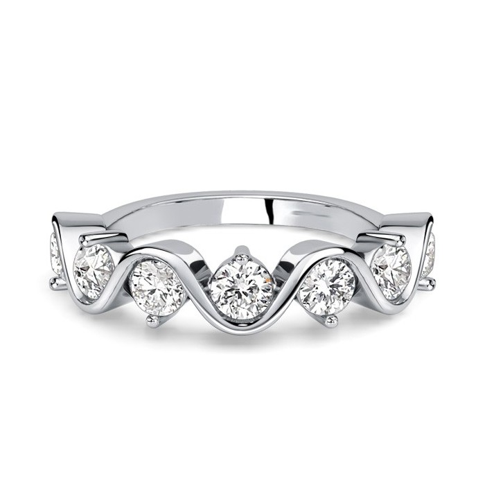 Italo Wave Half Bezel Round Cut Half Eternity Wedding Band For Women