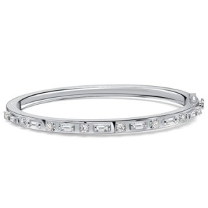 Italo Baguette & Round Cut White Sapphire Bangle Bracelet For Women