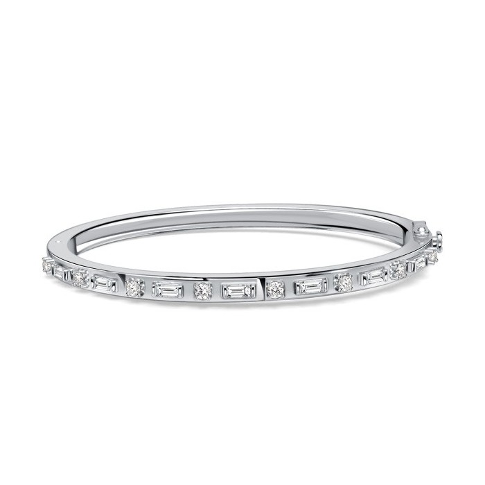Italo Baguette & Round Cut White Sapphire Bangle Bracelet For Women