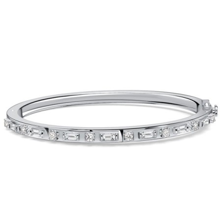 Italo Baguette & Round Cut White Sapphire Bangle Bracelet For Women