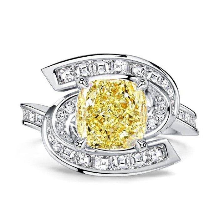 Italo Infinity Yellow Topaz 3 Carat Cushion Cut Unique Engagement Ring