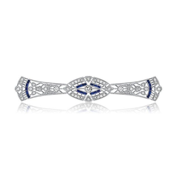 Italo Vintage Baguette & Round Cut White Sapphire Art Deco Brooch For Women