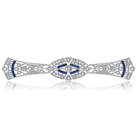 Italo Vintage Baguette & Round Cut White Sapphire Art Deco Brooch For Women